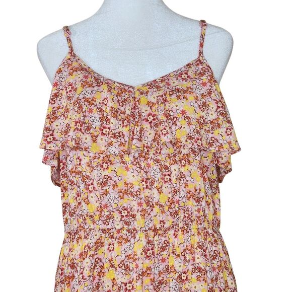 As U Wish Hi Low Cold Shoulder Tank Dress Ruffle Top Yellow Floral Large NWT - Picture 2 of 14